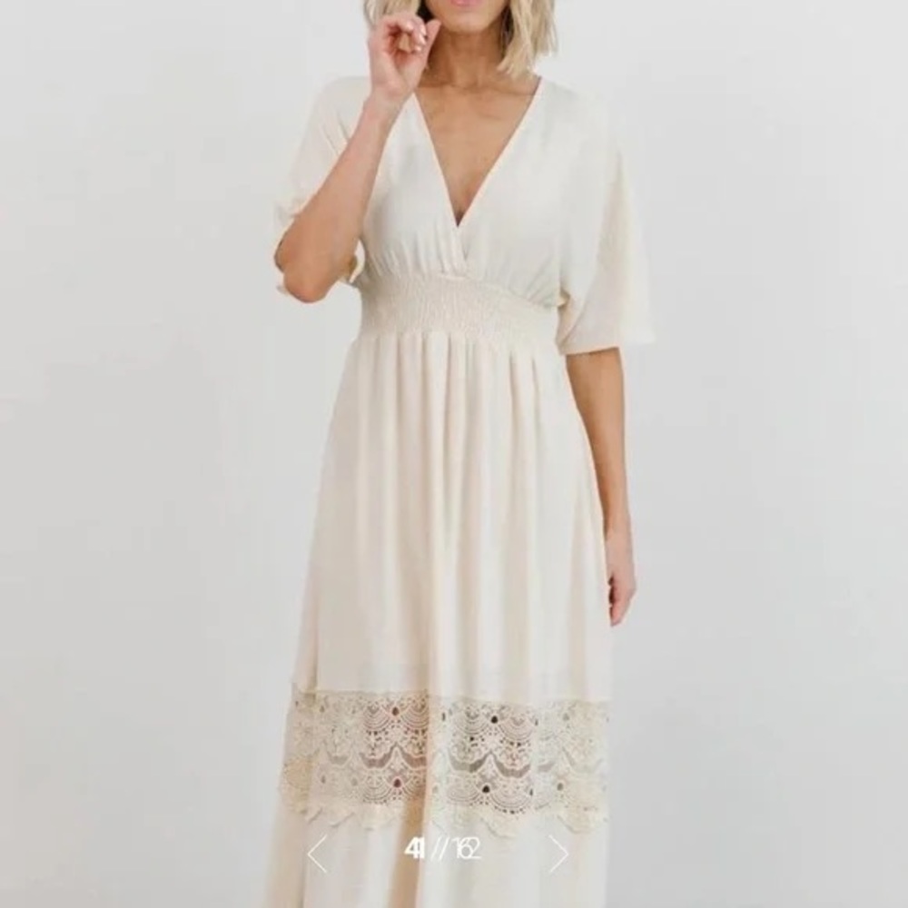 Baltic Born Vera Cream Pleated Maxi Dress with Flutter Sleeves
